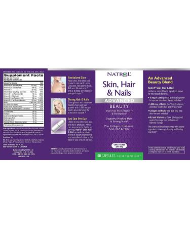 Natrol Skin, Hair and Nails Advanced Beauty Capsules, Packed with Beauty Enhancing Ingredients - 5,000mcg Biotin, 60 Count Natrol Skin, Hair and Nails Advanced Beauty Capsules, Packed with Beauty Enhancing Ingredients - 5,000mcg Biotin, 60 Count