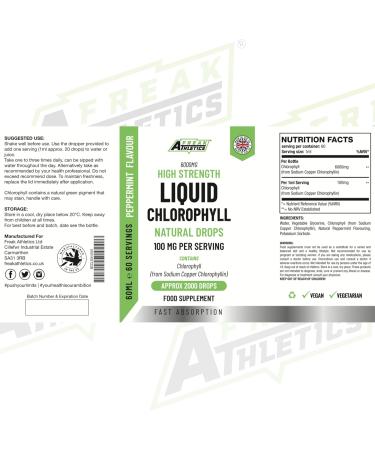 High Strength 100mg Liquid Chlorophyll Drops - 60ml for 60 Servings - 2 Month Supply - Made in UK - Buy Online on GoSupps.com