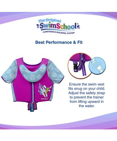 SwimSchool Swim Trainer Vest | Easy On & Off Kids Swimming Vest | Sizes S/M Up to 33lbs & M/L Up to 50lbs | Blue, Orange, Pink, Seafoam | S/M Trainer Vest with Sleeves Pink/Aqua - Buy Online on GoSupps.com