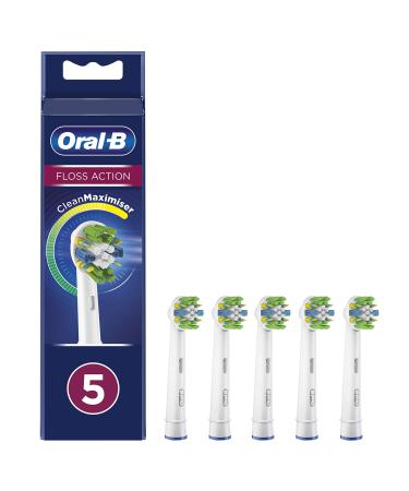 Oral-B FlossAction Replacement Electric Toothbrush Heads with CleanMaximiser Technology Pack of 5  White 5 Count (Pack of 1)
