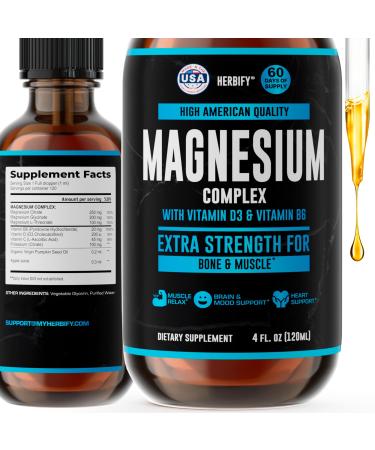 Magnesium Complex Drops - Magnesium Glycinate Liquid Citrate L-Threonate Complex with Vitamin D Vitamin B6 Vitamin C - Potassium supplement for Muscle Mood Heart & Nerve Support Made in USA - 4 Oz