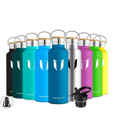 Super Sparrow Stainless Steel Water Bottle - 350ml / 500ml / 620ml / 750ml / 1000ml - Vacuum Insulated Metal Water Bottle - Standard Mouth Flask - BPA Free - Straw Water Bottle for Work, Gym, Travel, Sports Sea Blue 620ml-21oz