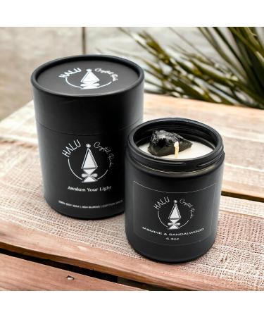 Jasmine & Sandalwood Soy Candles | 100% Natural Aromatherapy | Obsidian Crystal Infused for Meditation & Reiki - Buy Online on GoSupps.com