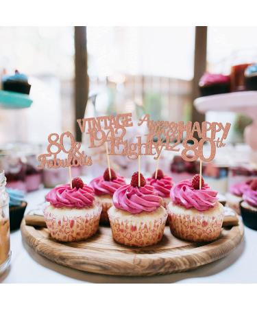 80th Birthday Cupcake Toppers - 30Pcs Rose Gold Vintage 1942 Decorations | Hello 80 Cake Topper and Seventy & Fabulous Picks Included - Buy Online on GoSupps.com