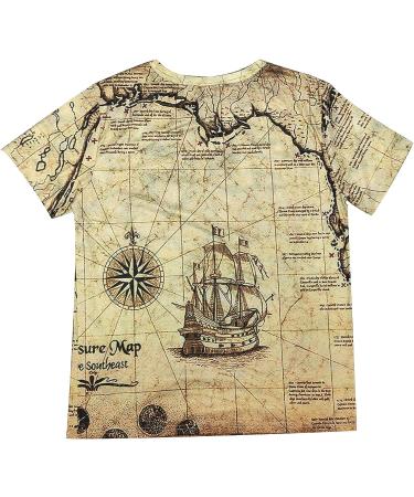 Photno Men's Retro Map Printed T-Shirt - Summer Casual O-Neck Tee in Medium Yellow - Buy Online on GoSupps.com