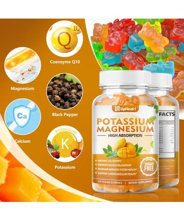 Potassium Magnesium Gummies for Adults and Kids - Sugar-Free Supplement for Leg Cramps & Muscle Health - Non-GMO Vegan Mango Flavor - 60 Count - Buy Online on GoSupps.com