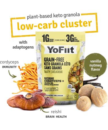 Yofiit Keto Nut Granola Cereal 3g Net Carbs No Stevia - Vanilla Nutmeg with Reishi and Cordyceps - Dairy Free Gluten Free Paleo Friendly Granola - 10oz Bag (Package May Vary) Vanilla-Nutmeg - Buy Online on GoSupps.com