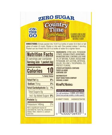 Country Time Lemonade Zero Sugar On The Go 6 Sachet Drink Mix 23.7g (Pack of 4) Lemonade 0.83 Ounce (Pack of 4) - Buy Online on GoSupps.com