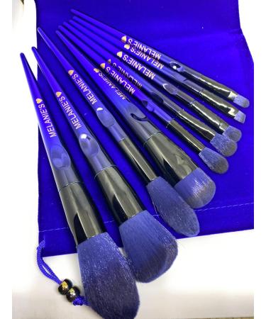 Melanie's10 pieces makeup brush set with Velvet bag. Dark Blue. - Buy Online on GoSupps.com