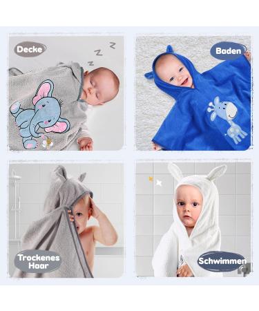 Yosemy 100% Cotton Hooded Baby Towel Poncho - Soft & Absorbent Bathing Towel for Children 0-3 Years - Light Gray Elephant Design - Buy Online on GoSupps.com
