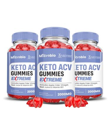 (3 Pack) MIcrobio Keto ACV Gummies Extreme 2000MG Micro Bio Keto Gummies Apple Cider Vinegar Formulated with Pomegranate Beet Juice Powder B12 Vegan Non GMO 180 Gummys