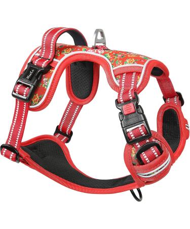 Heele Adjustable Reflective Dog Harness - Lockable Snap Anti-Train Design Floral Red | Size L (43-86cm) - Buy Online on GoSupps.com