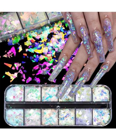 Shop 12 Colors Iridescent Chrome Nail Art Sequins | Holographic Mermaid Glitter Flakes for Face & Body DIY Decoration - Buy Online on GoSupps.com