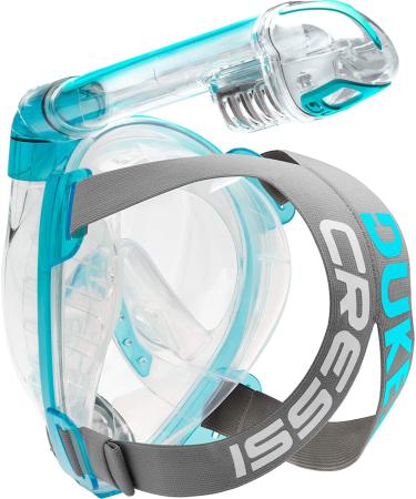 Cressi Adult Snorkeling Full Face Mask | Wide Clear View, Anti-Fog System | Duke Dry, Medium-Large Clear/Translucent Aquamarine - Buy Online on GoSupps.com