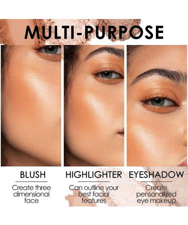 FOCALLURE 3-in-1 Blush and Highlighter Palette - Cruelty-Free Matte Blush and Shimmer Illuminator for Glowing Look #02 - Buy Online on GoSupps.com