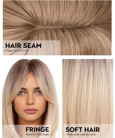 WOKESTAR Blonde & Dark Roots Bob Style Wig for Women - Heat Resistant Synthetic Hair - Buy Online on GoSupps.com