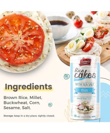 Lieber's Thin Rice Cakes 6 Pack - Kosher Certified, Dairy Free, Wheat Free, Gluten Free, Vegan Options - Sea Salt Flavor - Buy Online on GoSupps.com