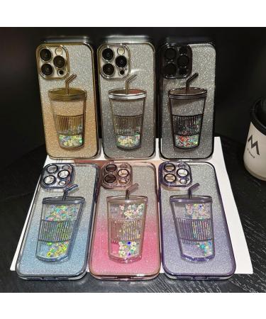 AQWAL Gradient Glitter Quicksand Milk Tea For Iphone Case Three-Dimensional Milk Tea Cup Shape 3d Three-Dimensional Phone Case For Iphone 12 13 14 15promax (For iPhone13pro Gold-A) For iPhone13pro Gold-A - Buy Online on GoSupps.com