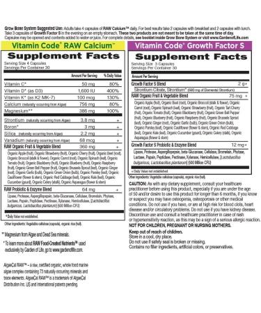 Garden of Life Vitamin Code Grow Bone Supplement - Whole Foods Calcium with Strontium, Magnesium, K2 MK7, Vitamin D3 & C, Probiotics - 30 Day Supply - Buy Online on GoSupps.com