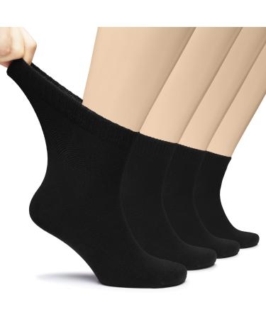 Hugh Ugoli Men Bamboo Loose Diabetic Ankle Socks, Soft Seamless Toe & Non Binding Socks, Wide, Thin & Stretchy, 4 Pairs 11-13 04- Black (4 Pairs)