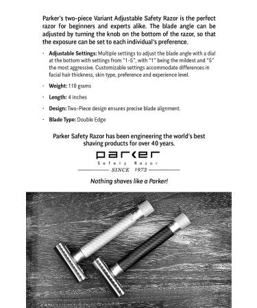 Parker Variant Adjustable Double Edge Safety Razor with 5 Premium Blades - Customize Your Shave with Dial Adjustment (Satin Chrome) - Buy Online on GoSupps.com