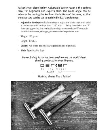 Parker Variant Adjustable Double-Sided Safety Razor - Metallic Graphite with 5 Premium Blades | International Shipping - Buy Online on GoSupps.com