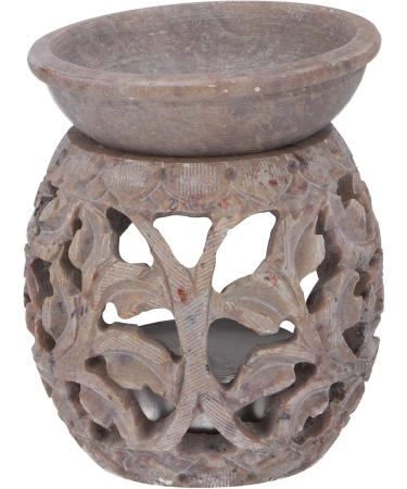 GURU Shop Indian Fragrance Lamp | Essential Oil Diffuser & Tealight Holder | Aromatherapy Aroma Lamp | Spill Stone Round Flower Tendril 1 (Cream White 8x6x6 cm) - Buy Online on GoSupps.com