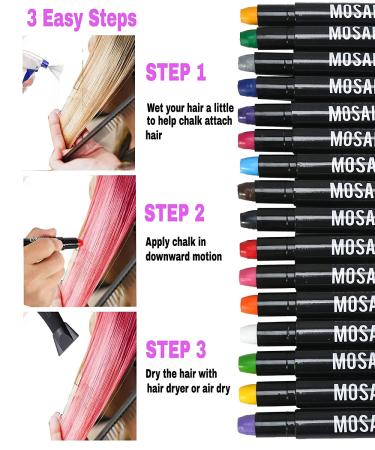 Mosaiz Hair Chalk 16 Pcs Pens - Washable Temporary Hair Color for Kids, Teens & Adults - 6 Metallic Colors - Birthday or St Patricks Day Gift - Buy Online on GoSupps.com