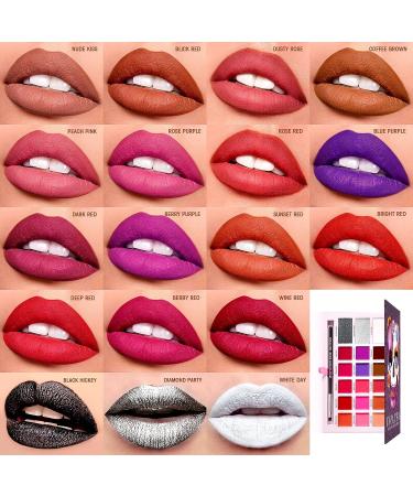 DE'LANCI 18-Color Lipstick Palette | Soft Moisturizing Long Lasting Matte Lipstick Set with Brush & Mirror | Smudge Proof Metallic & Glitter Lip Makeup - Buy Online on GoSupps.com