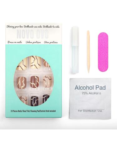 Novo Ovo Short Corner Oval Press-On Fake Nails | Brown Naked White Milky Strudel | Perfect for Valentine's Day | Artificial Fingernails with Glue - Buy Online on GoSupps.com