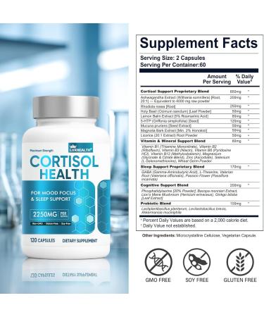 Cortisol Supplements for Women & Men 120 Veg Capsules Cortisol Reducer with Ashwagandha for Stress Relief Magnesium for Night-time Relaxation Adrenal Health Mood & Nighttime Fatigue Support - Buy Online on GoSupps.com