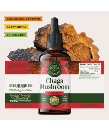 HERBAMAMA Chaga Mushroom Tincture - Vegan Immune Support & Defense with Chaga Mushroom Extract Drops - Non-GMO Alcohol & Sugar-Free Liquid Immunity Supplement 84-Day Supply 4 Fl Oz (Pack of 1) - Buy Online on GoSupps.com