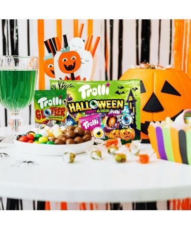Trolli Glotzer & Halloween Sweet & Sour Pack 2x Yeux Glotzer + 1x Halloween Mix + Autocollant Fant me + Sticker Sweet Buddies Bonbons G lifi s Acidul s pour Soir e Party Cadeaux Enfants - Buy Online on GoSupps.com