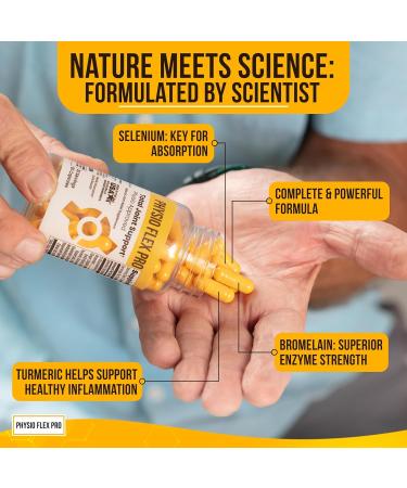 Physio Flex Pro - Total Joint Support Supplement - Joint Supplements for Men | Glucosamine Chondroitin Selenium & Bromelain | 60 Capsules Joint Supplement Made in USA - Buy Online on GoSupps.com