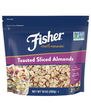 Fisher Toasted Sliced Almonds, 10 Ounces, Unsalted, No Preservatives, Naturally Gluten Free, Non-GMO, Keto, Paleo, Vegan Friendly
