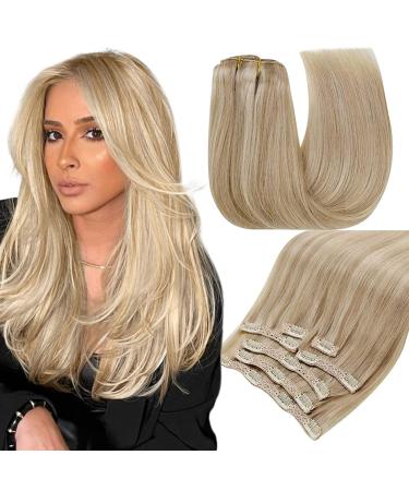 Runature clip in extensions real hair ash blonde with gold blonde 45cm 120g real hair clip extensions remy clip in hair recovery real hair color #16p22 blond highlights 45cm-7PCs new #16P22 - Buy Online on GoSupps.com