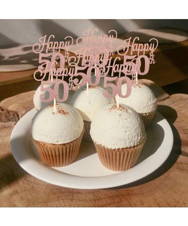 Pack of 24 50 Cupcake Toppers Glitter "Happy 50th Birthday" Cake Toppers Number 50 Eightteen Sweet 50 Birthday Wedding Anniversary Party Cake Decorations Accessories Rose Gold - Buy Online on GoSupps.com