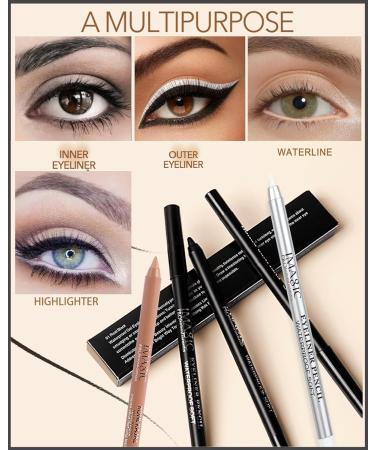 Nude Beige Black White Water Line Gel Eyeliner Pencil-3Pcs Smooth Easy-to-Sharpen Pencil Waterproof Smudge-Proof Cream Eye Liner Waterline Brightener Pen Longlasting Eye Makeup Gift for Older Women - Buy Online on GoSupps.com