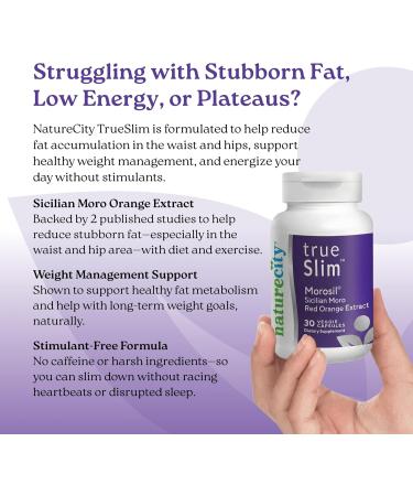 NatureCity True-Slim Morosil Weight Management Capsules | 400mg Sicilian Blood Orange Extract | Supports Reduction of Belly Fat & Waist Size | 60 Veggie Capsules | Non-GMO Gluten-Free | Made in USA 60 Capsules - Buy Online on GoSupps.com