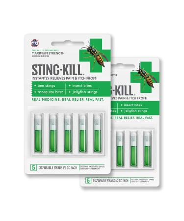 Sting-Kill First Aid Anesthetic Swabs Instant Pain + Itch Relief From Bee Stings and Bug Bites 5-count (pack of 2)