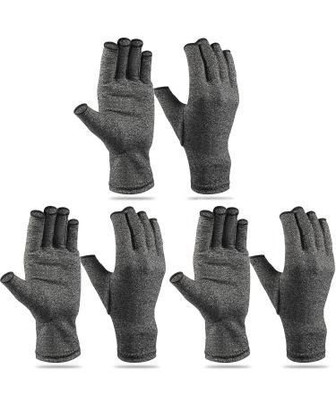 3 Pairs Compression Craft Arthritis Hands Gloves Fingerless Pressure Gloves Joint Relief Hand Gloves for Quilting Support Sewing Knitting Typing Household Duties (Gray L) Gray L