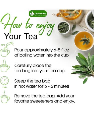 Lavendium Premium 30 Sage Leaf Tea Bags 100% Natural & Pure from Sage Leaves. Loose Leaf Sage Herbal Tea. Made with Natural Material Tea Bags. No Sugar No Caffeine No Gluten Vegan. CA Sage 30 Bags - Buy Online on GoSupps.com