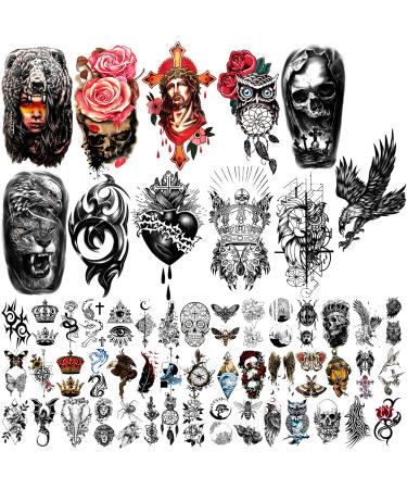 56 Sheets Temporary Tattoos for Adults Men Women  11 Sheets Large Eagle Crowns Animals Skeleton Totem Half Arm Sleeve Tattoos  45 Sheets Tiny Fake Tattoos Stickers for Teens Body Forearm