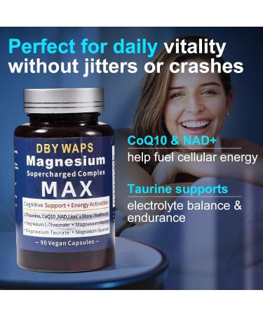 Magnesium & Energy Complex 4 Types of High Absorption Magnesium with Lion s Mane Mushroom L-Theanine CoQ10 Taurine Focus Relaxation Muscle & Energy Support Vegan Non-GMO 90 Capsules - Buy Online on GoSupps.com