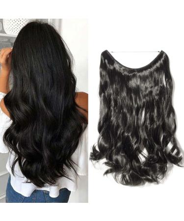 Hair Extensions Secret Headband Simply Invisible Crown Wire in Hair Extension Hairpiece for Women 50cm Wavy Dark Black