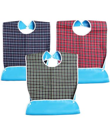 ZCFOIKAN Adult Bibs Adult The Eldly Bib Adult Washable Dining Bibs for Elderly (3 Pack Red Green Blue)