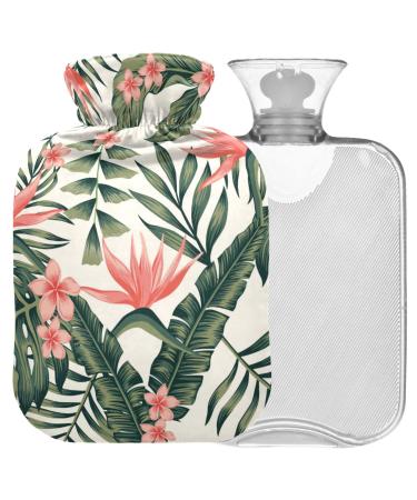 Naanle hot hot water bottle with reference tropical flower palm transparent hot water bottle 2l large hot hot water bottle for menstrual cramps pain relief handfoots heat and cold therapy