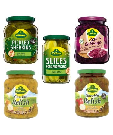 Kuhne Pickle Gherkins Pick N Mix | Choose From 5 Flavours |Sweet & Sour Red Cabbage Relish - Mustard Relish - Sweetwith Sweet& Sour- Pack of 3