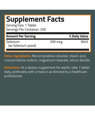 Bronson Selenium 200 mcg - Immune & Antioxidant Support - 250 Vegetarian Tablets - Buy Online on GoSupps.com