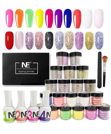 NEPTUNE 20 Colors Dip Powder Nail Kit Starter  Nail Dip Powder Colors Set for Home Salon Starter French Nail Manicure Quick Drying  Easy to Apply  Long Lasting Flash